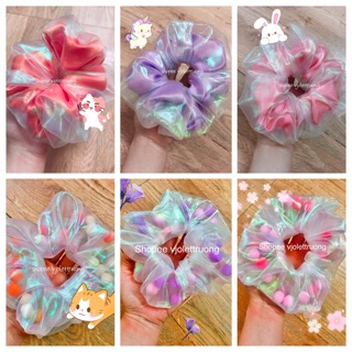 Combo 2 cái Cột tóc Scrunchies pom pom - Scrunchies pompom - cột tóc pom pom - cột tóc lollipop