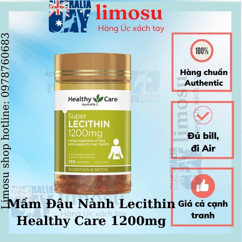 Mầm Đậu Nành Lecithin Healthy Care 1200mg,Làm đẹp da, cải thiện sức khỏe 100 viên - Limosu