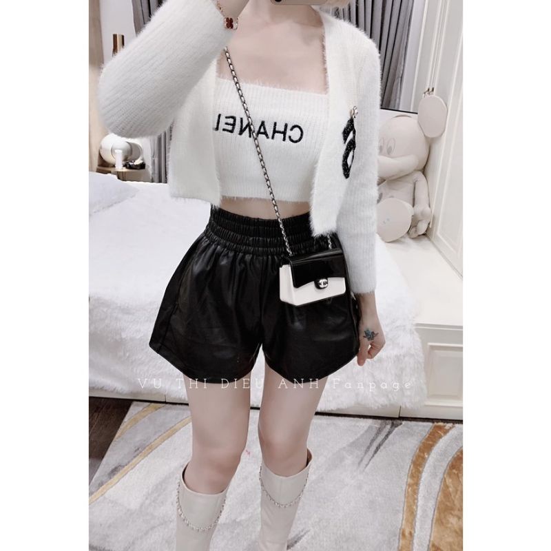 Quần short da cạp chun bản to 2 màu đen/ nâu