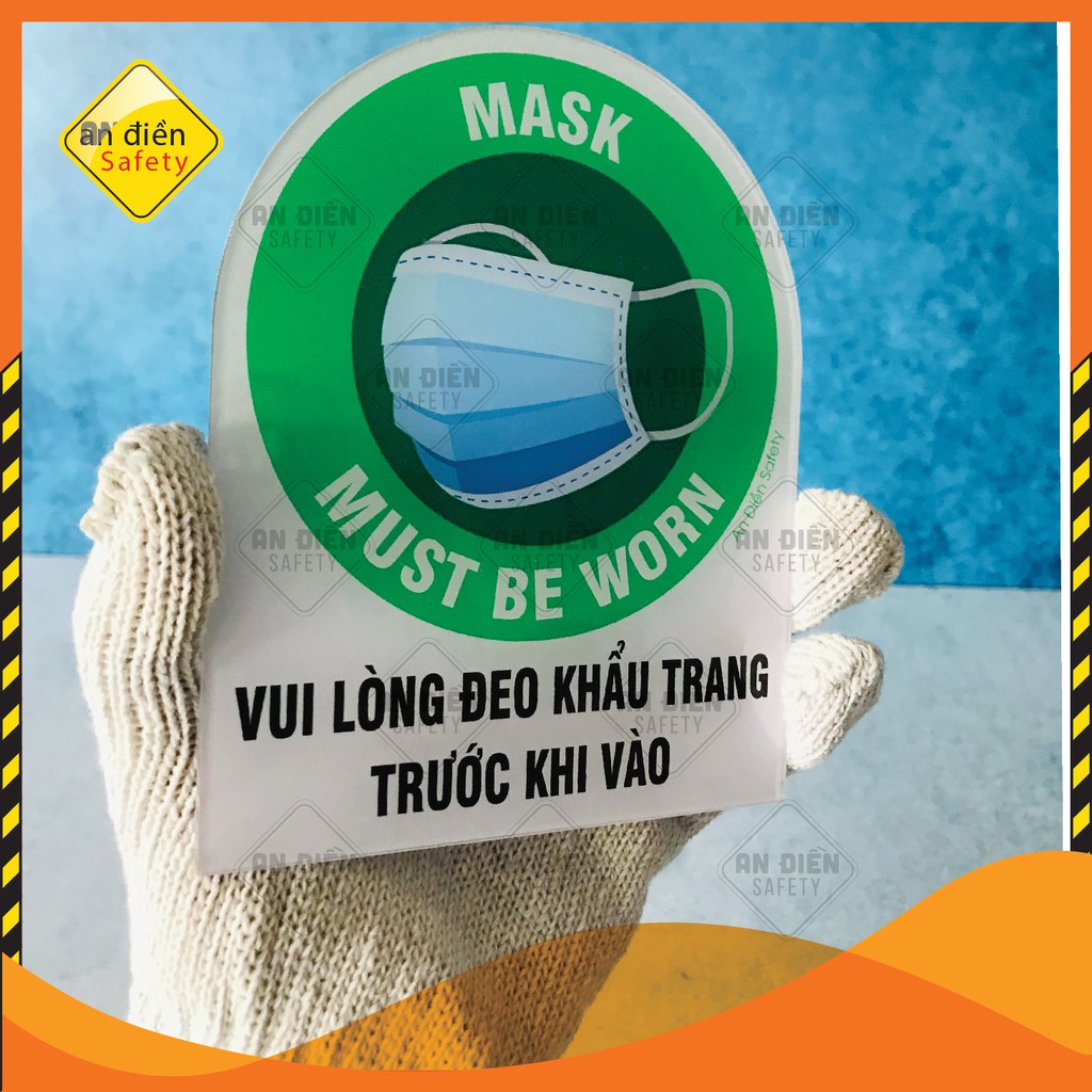 Biển báo An Điền Safety - Biển báo Bắt buộc Đeo khẩu trang bằng mica cao cấp. Tặng kèm miếng dán keo 3M