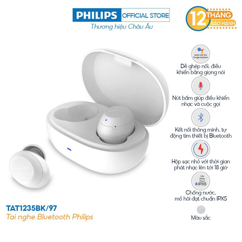  Tai nghe Philips Bluetooth
 TAT1235WT/97 - Màu trắng - Hàng Chính Hãng