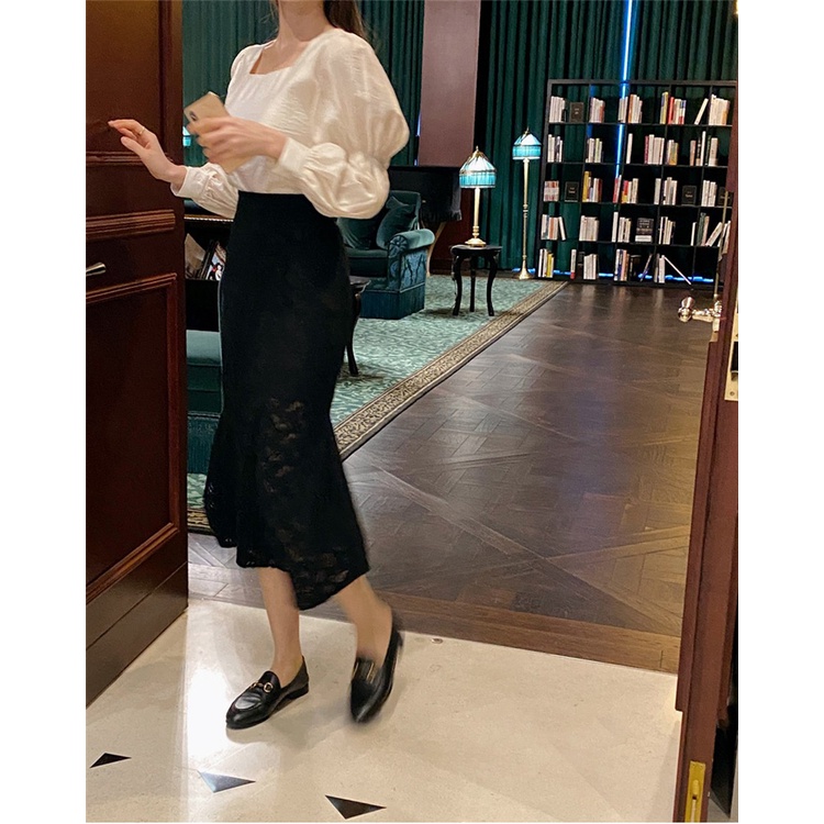 Áo Kiểu Cổ Vuông Tay Phồng Thời Trang Hàn Quốc Thanh Lịch Cho Nữ