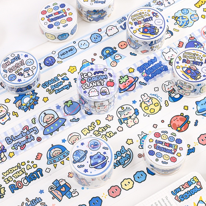 Washi tape dễ thương 5 mét chủ đề hoạt hình vũ trụ trang trí sổ/ Cuộn băng dính cute/ Sticker cute Tẻn Tẻn