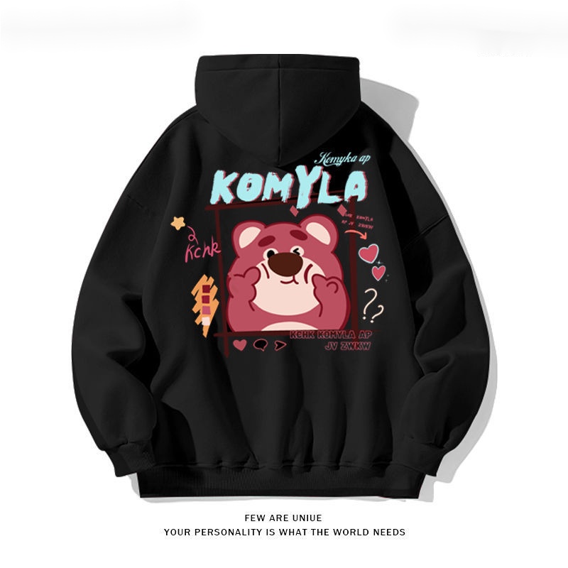 Áo Khoác Sweater Dày Dặn In Họa Tiết Gấu Và Dâu Tây Dễ Thương Phong Cách Nhật Bản Thời Trang Xuân Thu Cho Cặp Đôi
