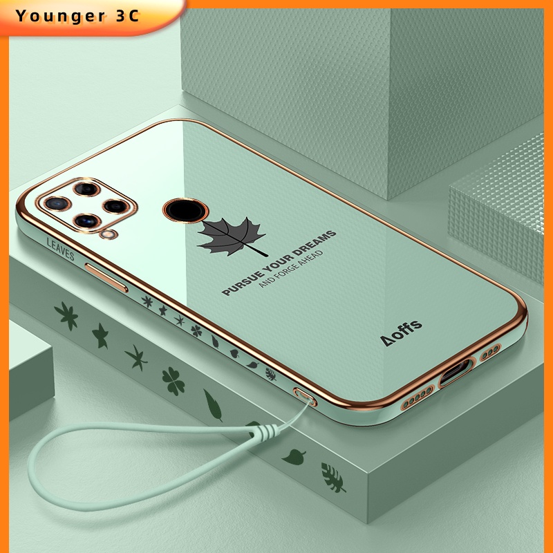 Ốp Điện Thoại Mềm Họa Tiết Lá Phong Mạ Màu Kèm Dây Đeo Cho Realme 5i 5s 6i 8 8Pro C11 C17 7i C20 C15 C12 C25S