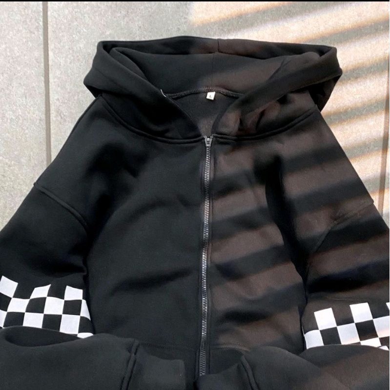 Áo khoác in tay Caro Chất nỉ cottong fom thụng