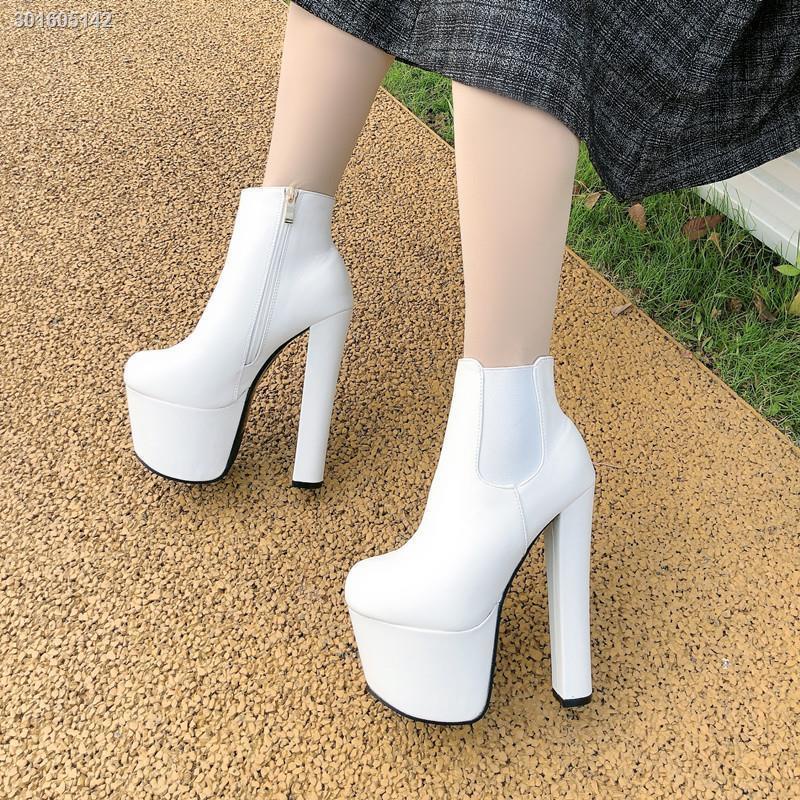 Giày bốt cao gót 17cm 18cm đế dày chống thấm nước màu trơn thời trang thu đông thiết kế mới cho nữ