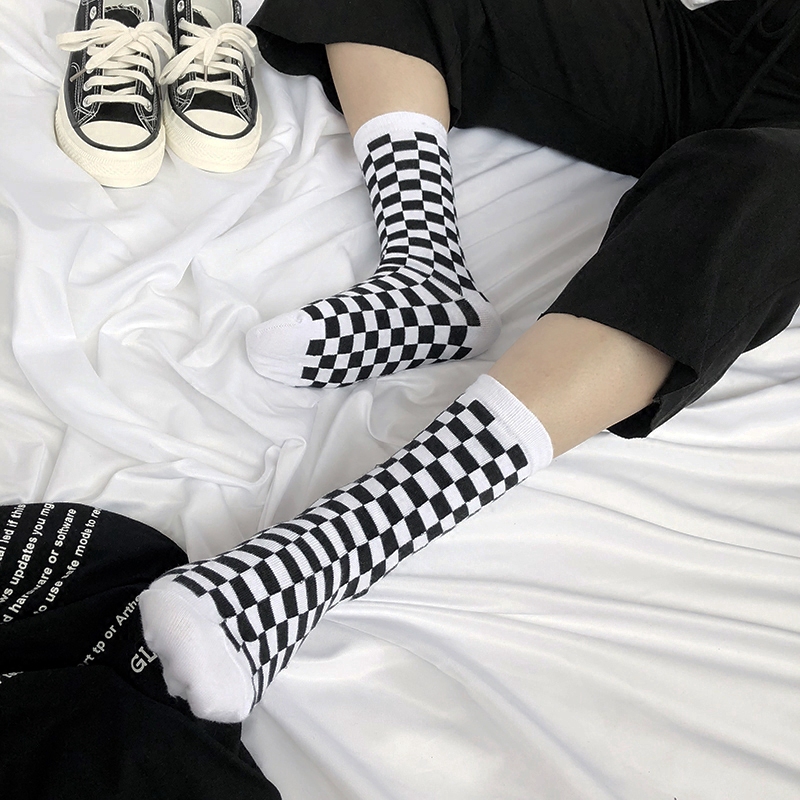 1 Đôi Tất Chân Kẻ Sọc Vuông Thời Trang Unisex