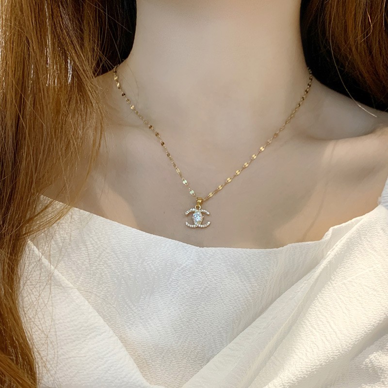 [Không đen gỉ] Dây chuyền vòng cổ CC titan mạ vàng mặt đính đá TOBI STORE hàng chuẩn đẹp TB342