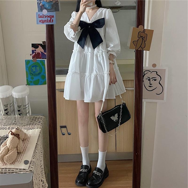 Đầm tay dài phồng cổ chữ v phong cách mùa hè thời trang dễ thương cho nữ | BigBuy360 - bigbuy360.vn