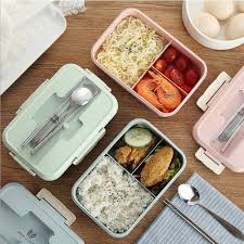 Hộp Cơm Lúa Mạch 3 Ngăn Cao Cấp Tặng Thìa Nhựa