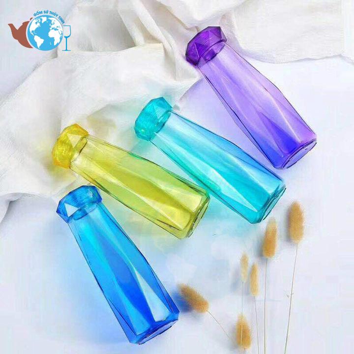 [ Xả Lỗ ] Bình nước thủy tinh màu dáng kim cương cao cấp 430ml