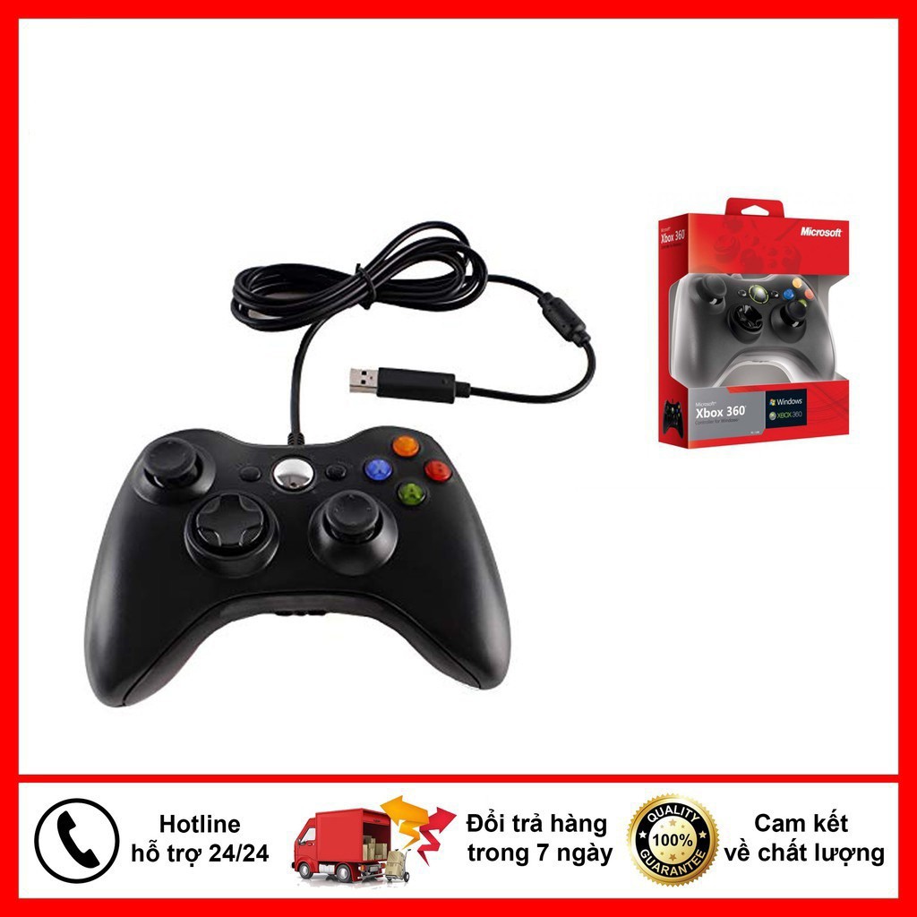 Tay cầm Chơi Game Microsoft Xbox 360 Full Box Có Rung có dây dùng được cho mọi PC, Laptop full skill all game - K1236