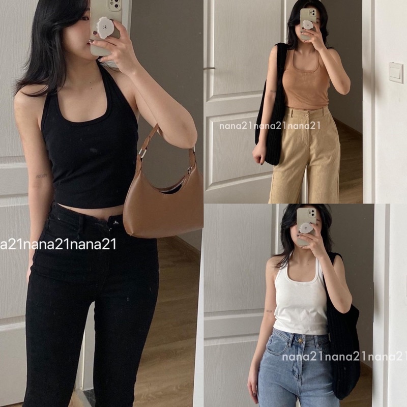 [Ảnh thật/Video]Áo croptop dây cổ yếm thể thao Áo Croptop hai dây hở lưng sang chảnh