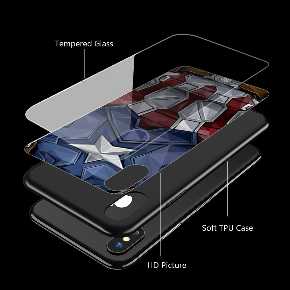 Ốp điện thoại kính in hình Marvel thích hợp cho iPhone XS Max XR X 11 Pro 7 8 6 6S Plus