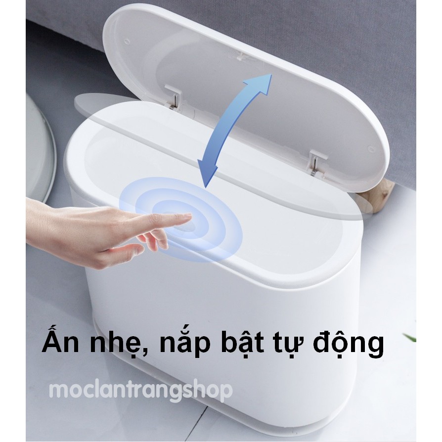 Thùng rác siêu mỏng cho nhà tắm phòng vệ sinh, phân loại rác phong cách Bắc Âu, nhựa 2 lớp cao cấp màu đen trắng có nắp