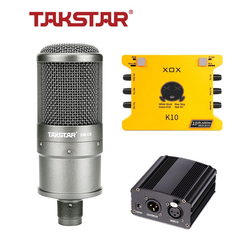 Bộ Mic Livestream Hát Karaoke Chính Hãng Đầy Đủ Mic Takstar SM-8B-S, Sound Card XOX K10, Nguồn 48V &amp; Phụ Kiện BH 1 Năm