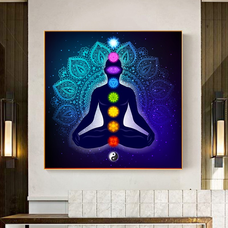 Tranh Vải Canvas Không Khung Hình Phật Ấn Độ 7 Luân Xa Trang Trí Nội Thất