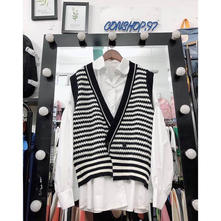 Áo Gile (Ghi lê) Len Kẻ Ngang 2 Cúc | BigBuy360 - bigbuy360.vn