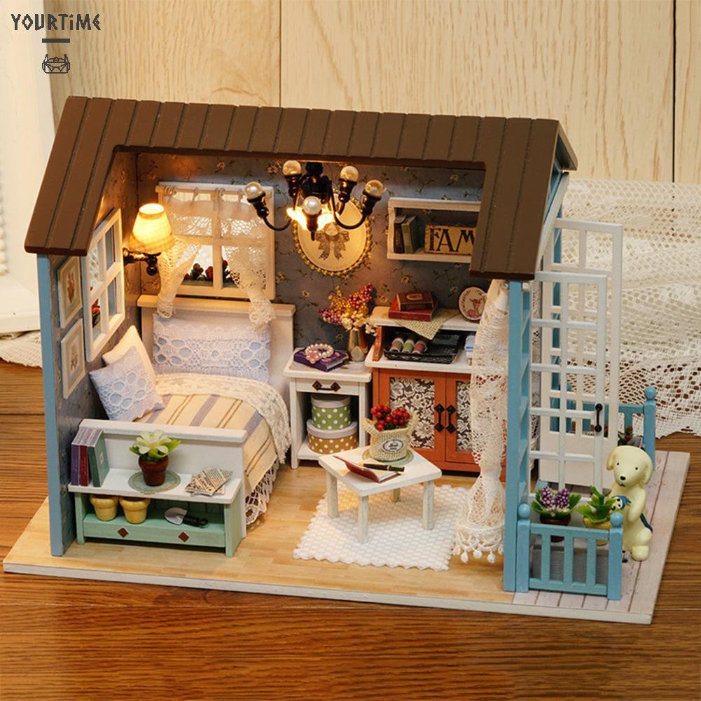 Đồ chơi DIY Mini Dollhouse Wooden Children Toy Handmade Doll House Furniture Kit