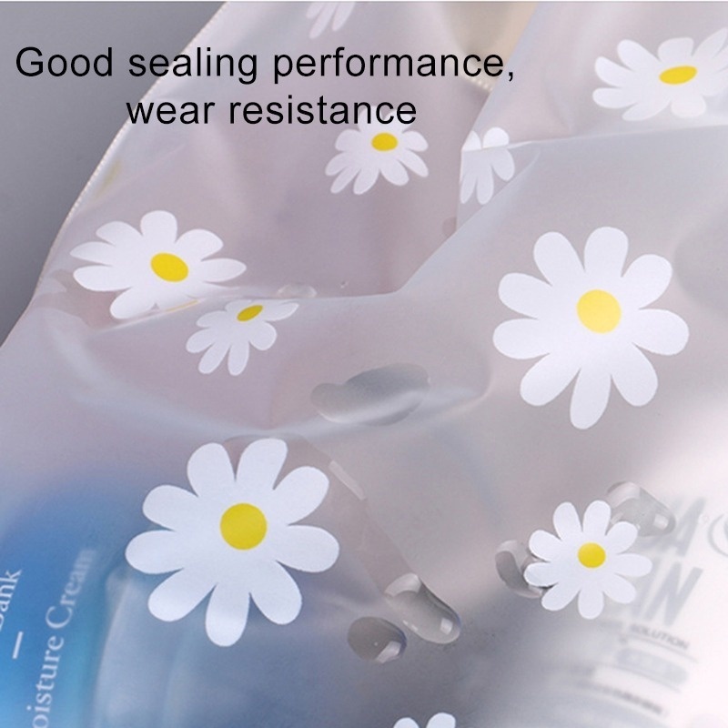 1 Túi Đựng Mỹ Phẩm Trong Suốt Chống Thấm Nước Có Dây Rút In Họa Tiết Hoa Cúc Xinh Xắn