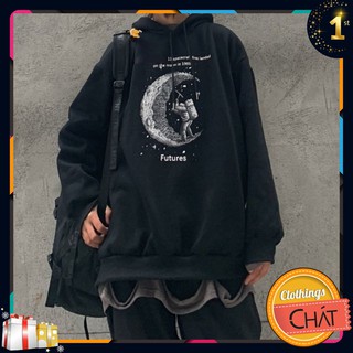 (Order) Áo hoodie ulzzang nam nữ đen mặt trăng 🌙 FREESHIP 💚 Áo nỉ lót bông dáng rộng 💚