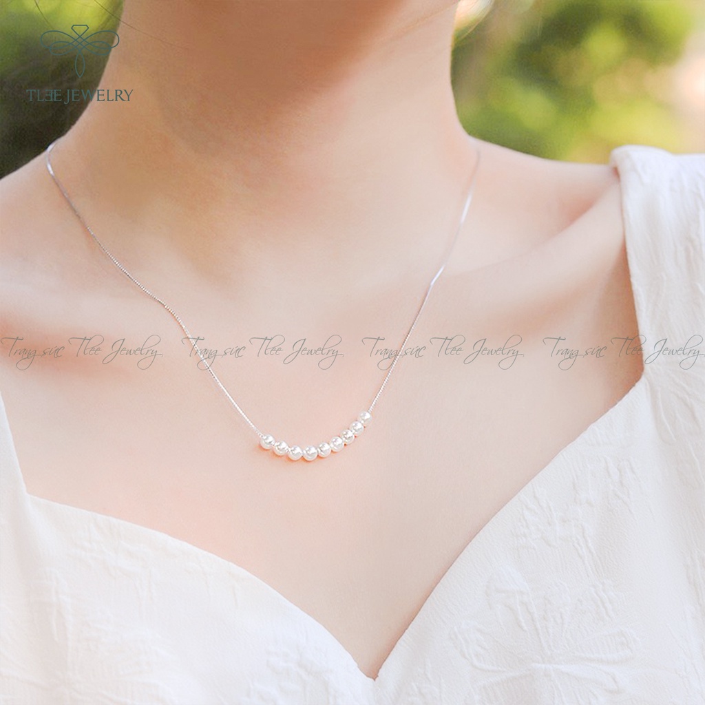 Dây chuyền bạc nữ TLEE ngọc trai nhân tạo sáu viên xinh xắn D0115