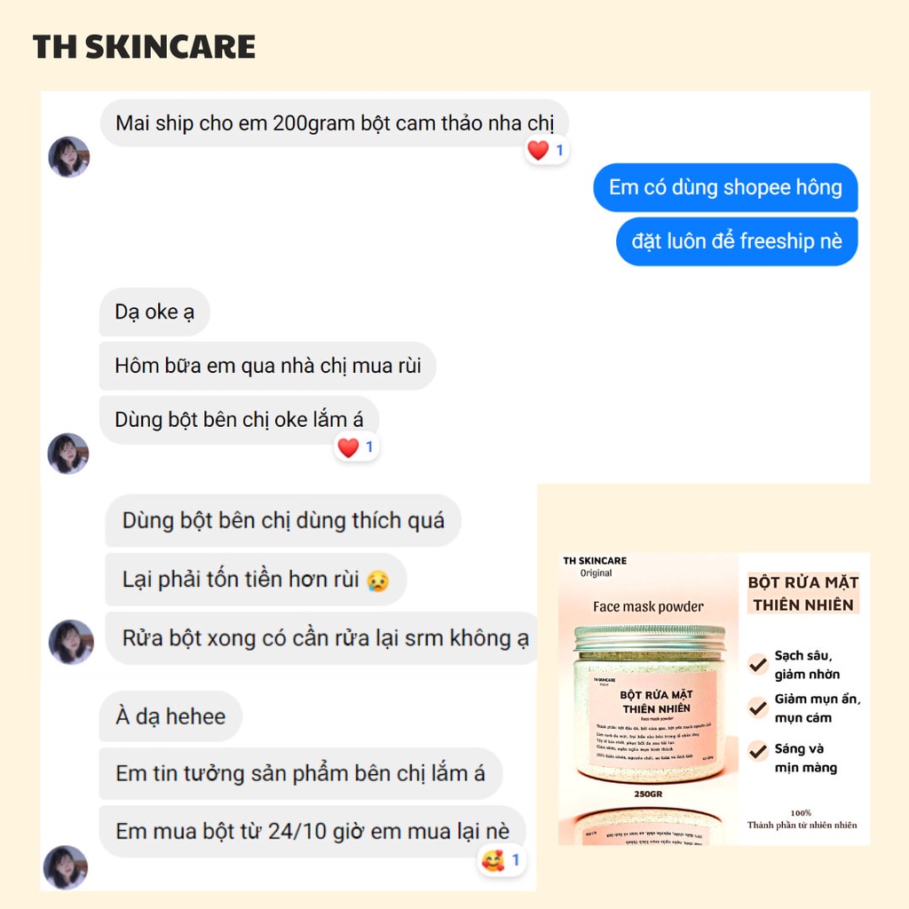 Bột Rửa Mặt Thiên Nhiên Làm Sạch Sâu Giảm Mụn Ẩn Mụn Đầu Đen TH SKINCARE 250G