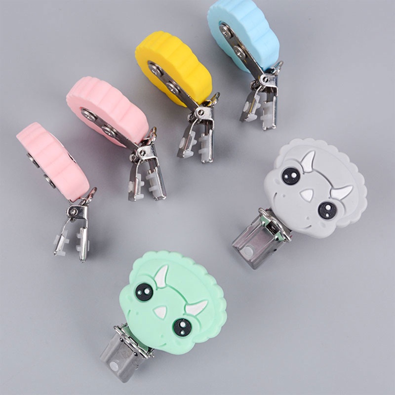Kẹp Đỡ Núm Vú Giả Bằng Silicon Cấp Thực Phẩm Hình Khủng Long Hoạt Hình An Toàn Chống Rơi Cho Bé Mọc Răng