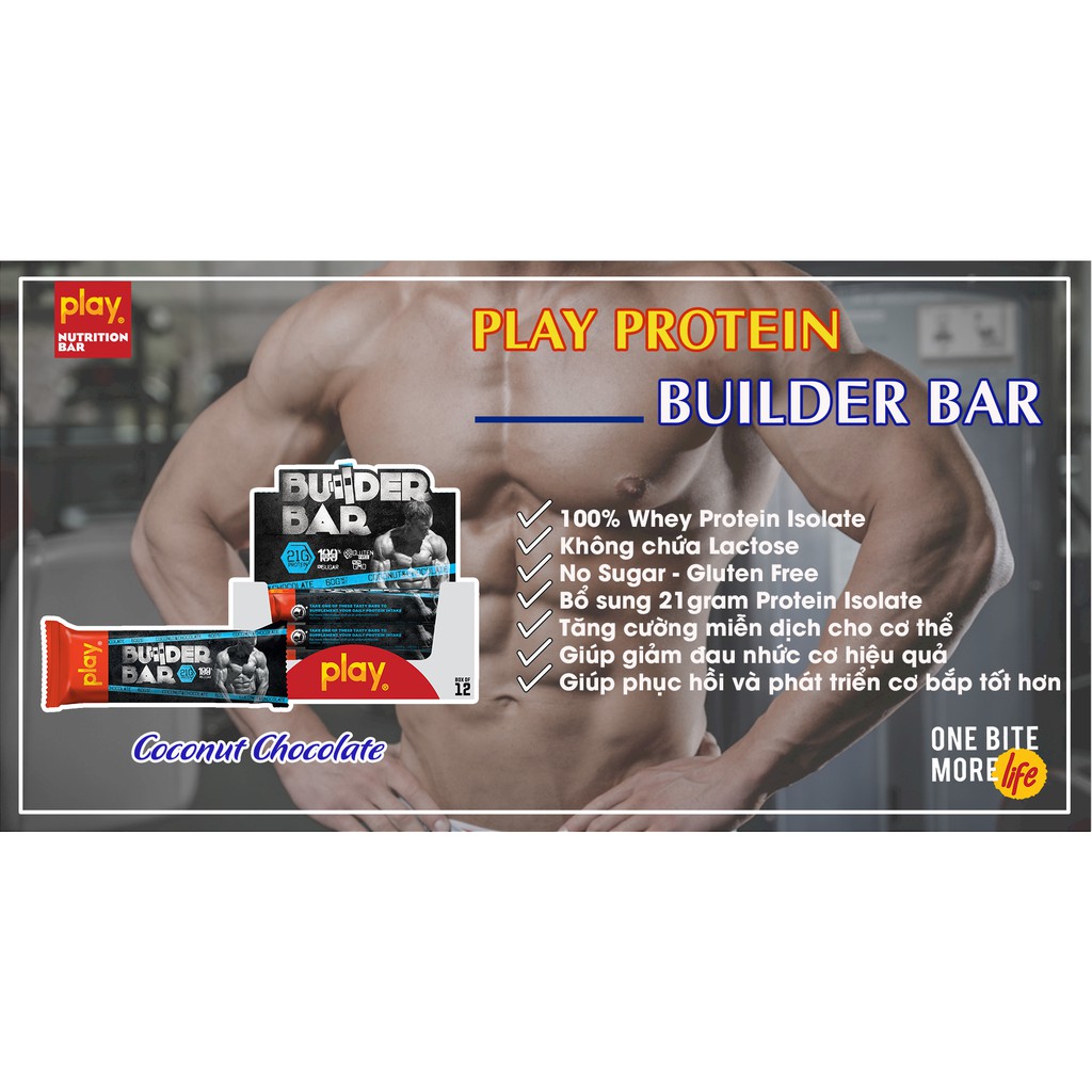 Hộp 12 Thanh Protein Builder PLAY Vị Dừa Socola – PLAY Protein Builder Bar Coconut & Chocolate