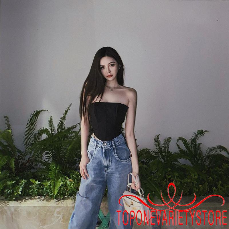 Áo ống không dây màu trơn cột dây hai bên dáng ôm gợi cảm thời trang mùa hè cho nữ