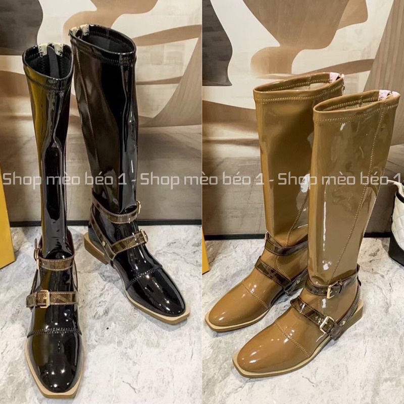 Bốt boot fd mũi tròn da bóng đai ngang fullbox