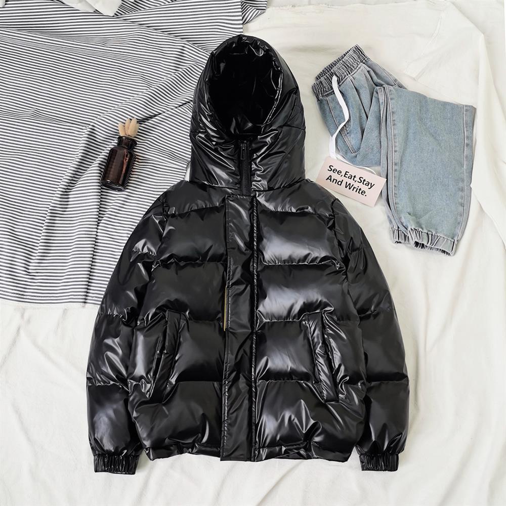 Áo Khoác Phao Có Nón Dáng Rộng Ngắn Bằng cotton Màu Sáng Phản Quang Kiểu Hàn Quốc Thời Trang Mùa Đông Cho Nam