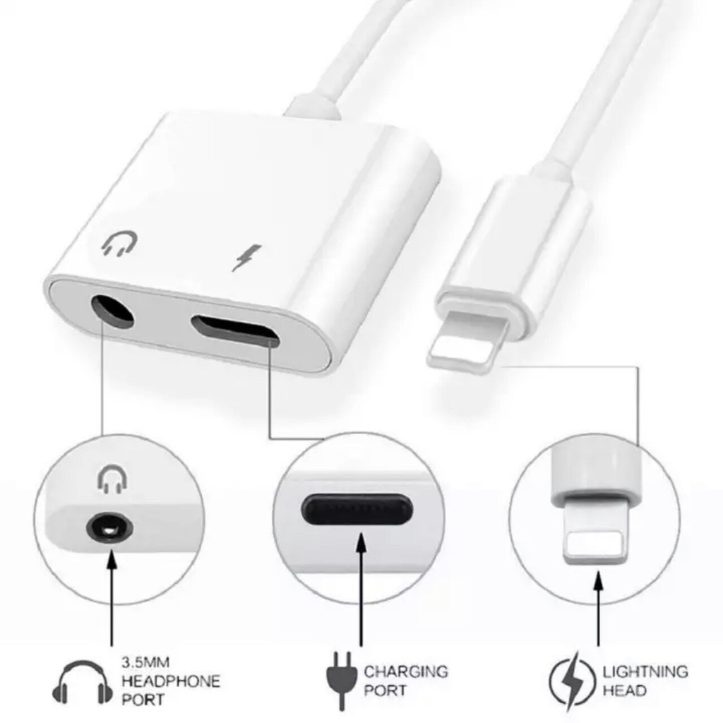 [Bán chạy] Cáp chuyển đổi tai nghe chân Lightning to 3.5 mm, Jack chuyển đổi 2 cổng tai nghe , cắm sạc IP, 2in1