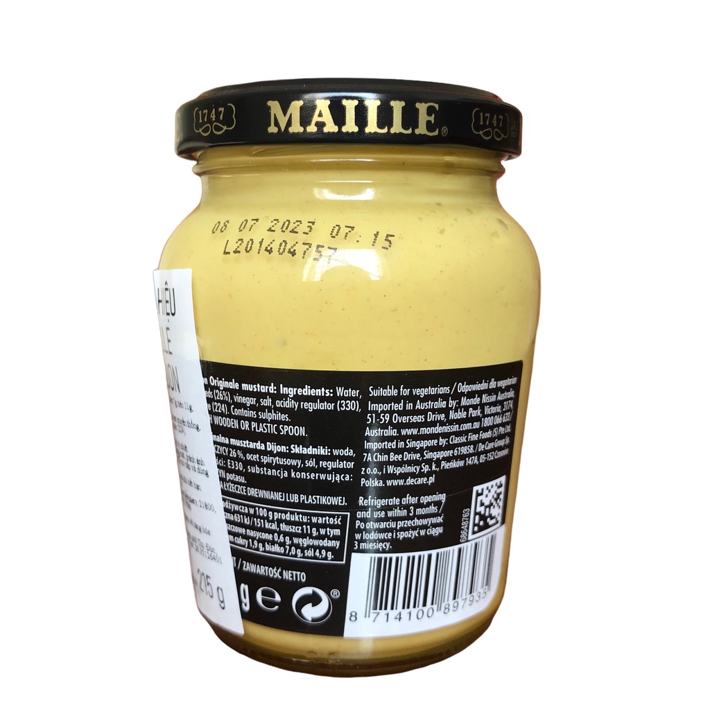 Mù Tạt Dijon Hiệu Maille 215g HSD 11/2024