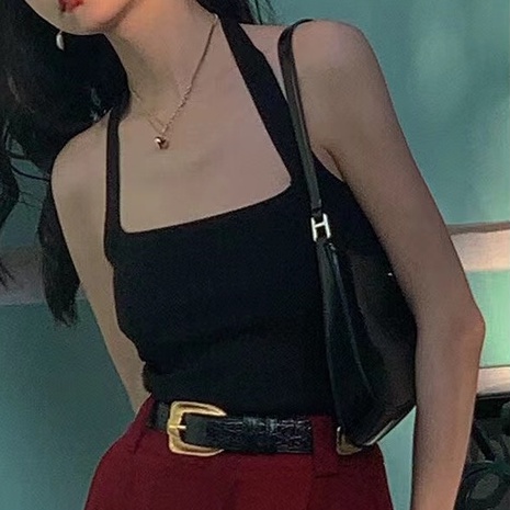 Áo Hai Dây Dệt Kim Màu Đỏ Phong Cách Retro Thời Trang Mùa Hè Cho Nữ