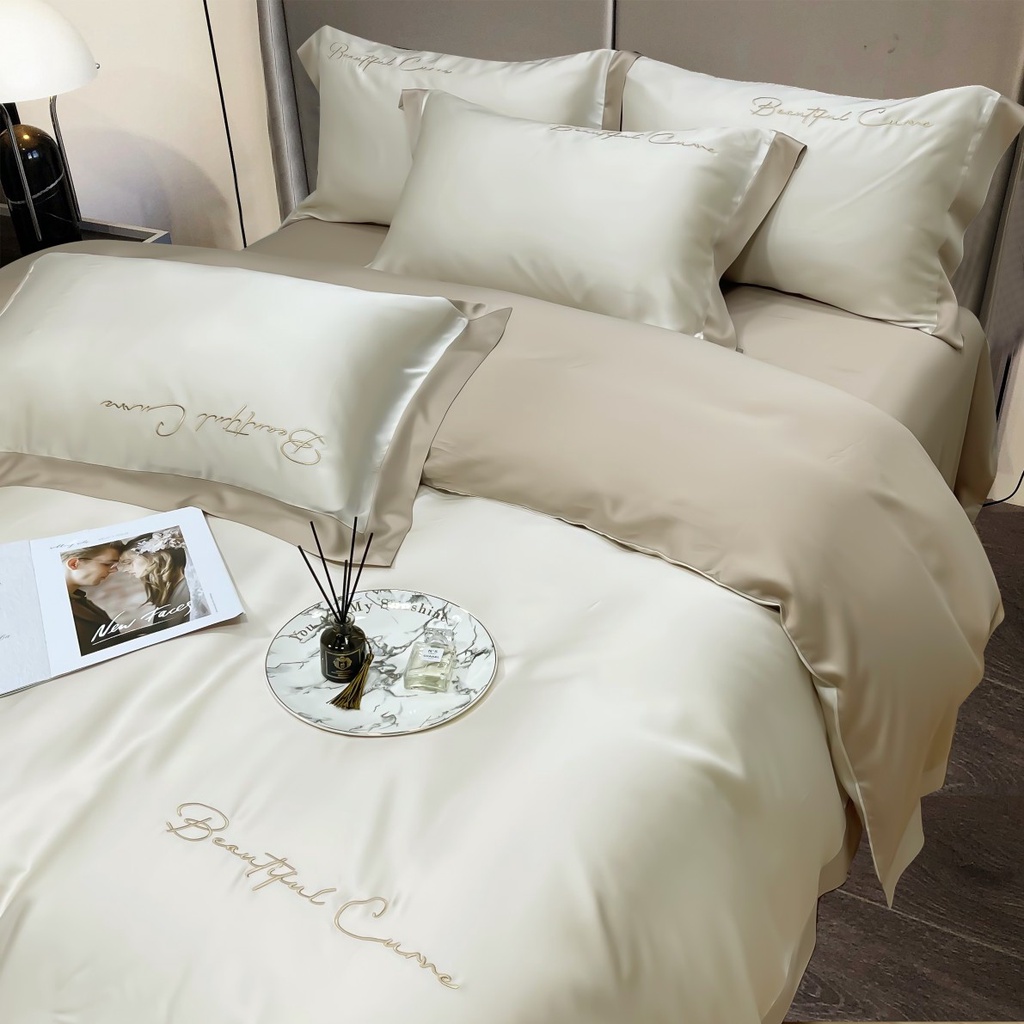 Bộ Chăn Ga Gối Lụa Tencel Cao Cấp Sang Xịn Mịn Mát Gồm Chăn Drap Gối Sét 4 Món - Nhập Khẩu Chính Hãng