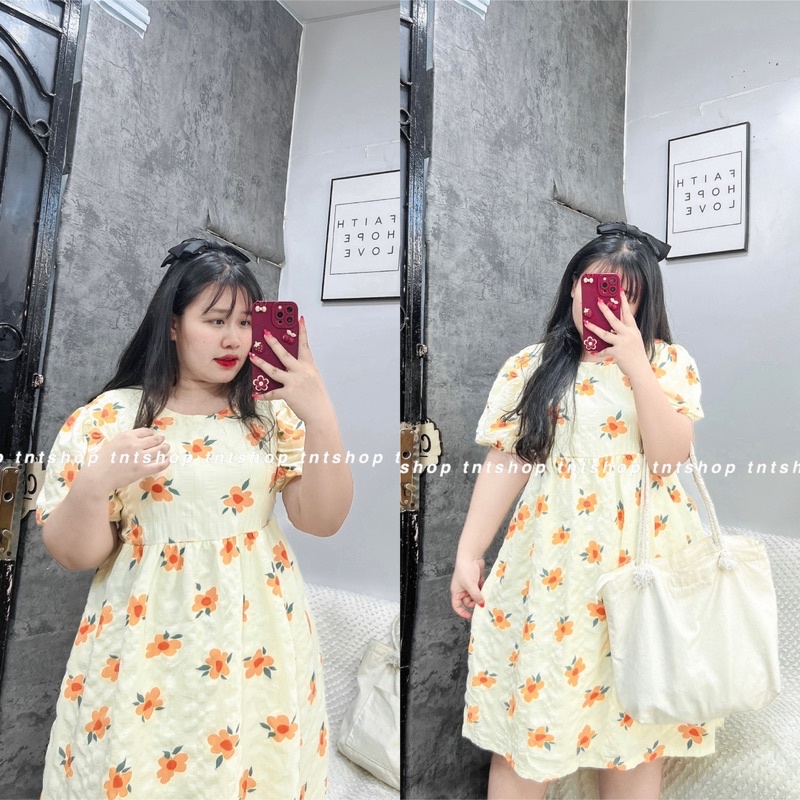 ĐẦM DÁNG DÀI TAY BỒNG HOA CAM [TNT SHOP BIGSIZE]