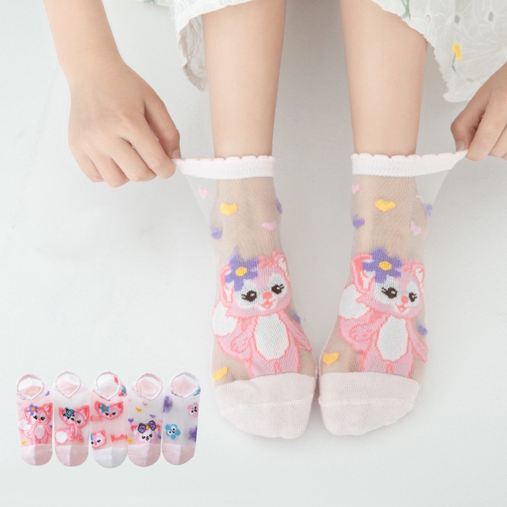 Set 5 Đôi Vớ Siêu Mỏng Trong Suốt Thoáng Khí In Họa Tiết Hoạt Hình Dễ Thương Cho Bé Gái