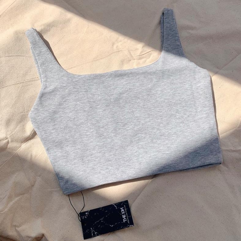 Áo hai dây croptop cổ U chất cotton may 2 lớp vải , áo thun body dáng lửng LUMA 031