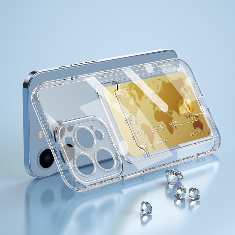 Ốp Điện Thoại Mềm Trong Suốt Chống Sốc Có Ngăn Đựng Thẻ Cho iPhone 13 12 11 Pro Max X XS XR SE 2020 6 7 8 Plus