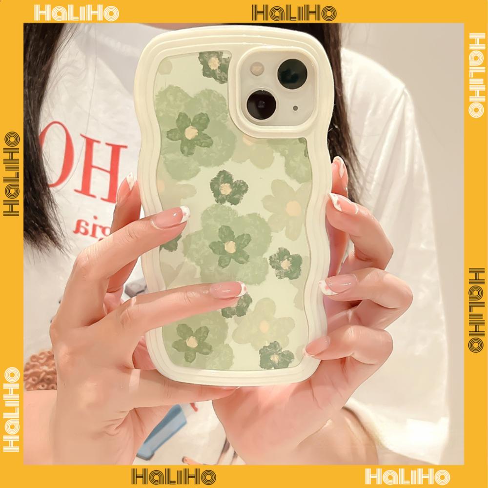iPhone Case Candy Color Wave 2-in-1 Silicone Soft Case Airbag Shockproof Protection Camera Green Flowers Compatible For iPhone 11 Pro Max 13 Pro Max 12 Pro Max 7Plus xr XS Max