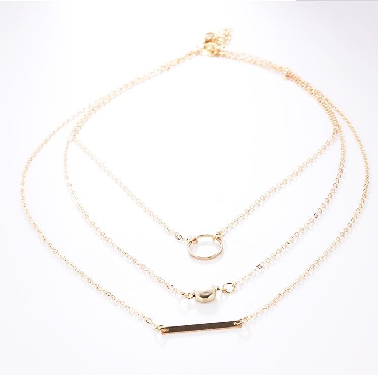 New Jewelry European and American Simple Multi-element Combination Fashion Joker Aperture Metal Bar Necklace