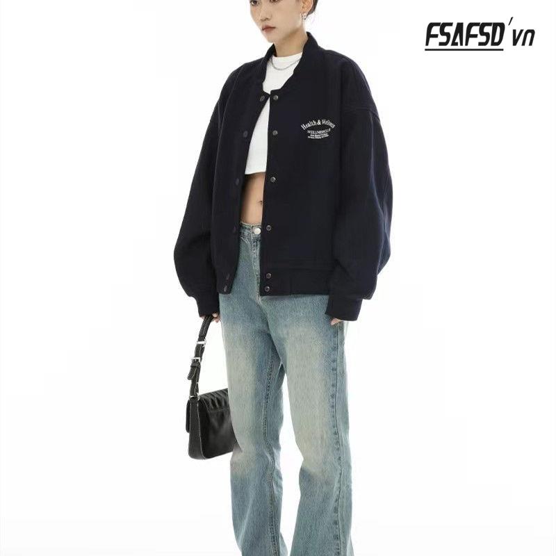 Áo Khoác Bóng Chày Ngắn Dáng Rộng Thêu Họa Tiết Kiểu Retro Mỹ Thời Trang Mùa Thu Cho Các Cặp Đôi