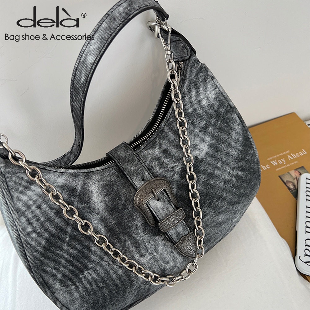 Dela Túi Xách Đeo Vai Giả Da Phối Dây Xích Đeo Cánh Tay Phong Cách Chất Lượng Cao Cho Nữ