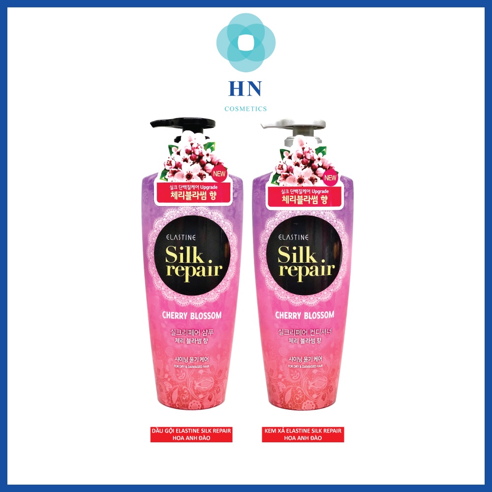 Combo Dầu gội kem xả nước hoa Hàn Quốc Elastine Silk Repair Hoa Anh Đào 550ml