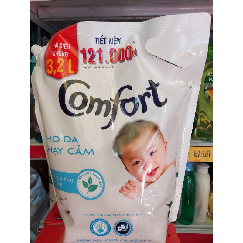 NƯỚC XÃ COMFORT TRẮNG CHO DA NHẠY CẢM 3.2 L. CÔNG THỨC RIÊNG DỊU NHẸ, MỀM DỊU CHO CẢ BÉ YÊU.