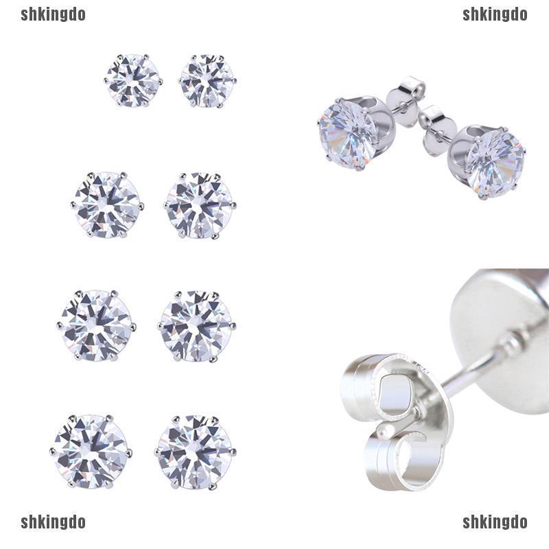 Set 8 đôi bông tai tròn bằng thép không gỉ đính đá 4/6/7/8mm