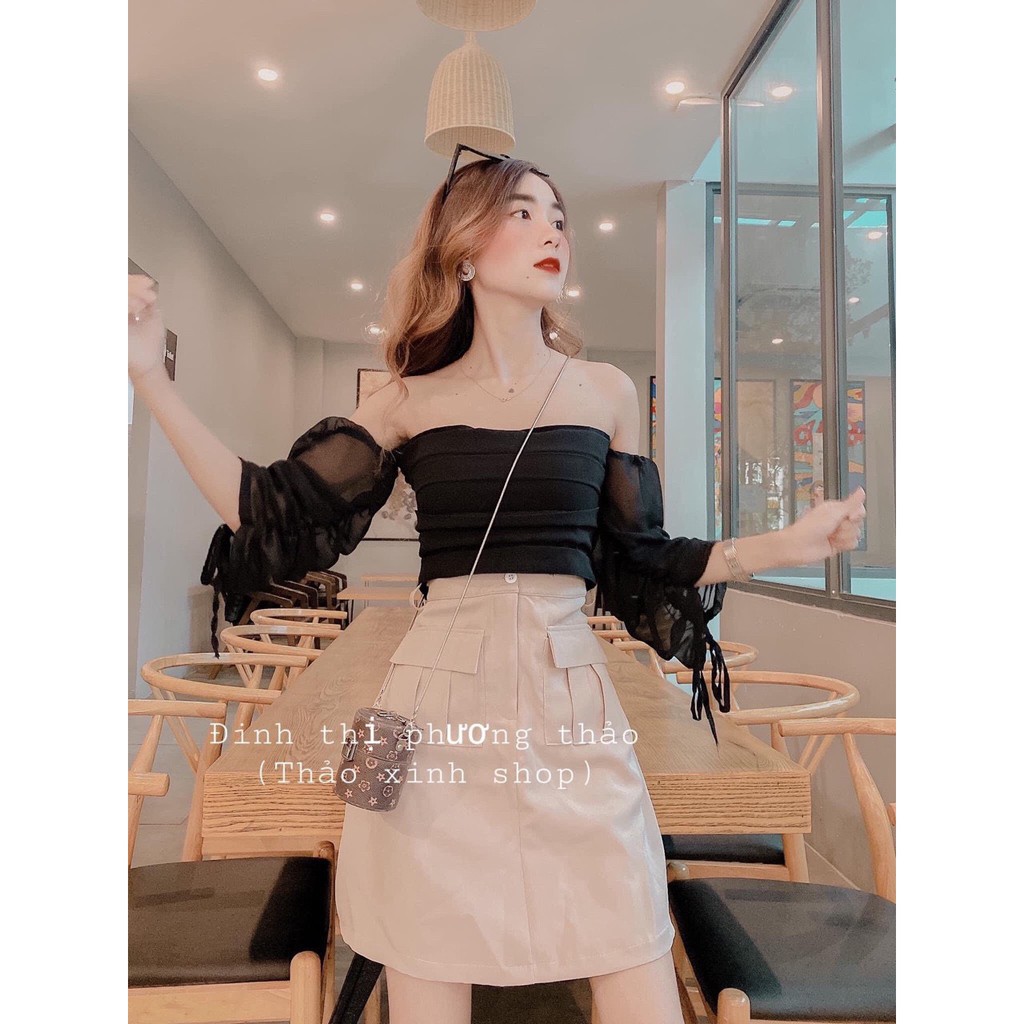 áo trễ vai xinh màu đen siêu hot hit tôn dáng hto xinh xinh