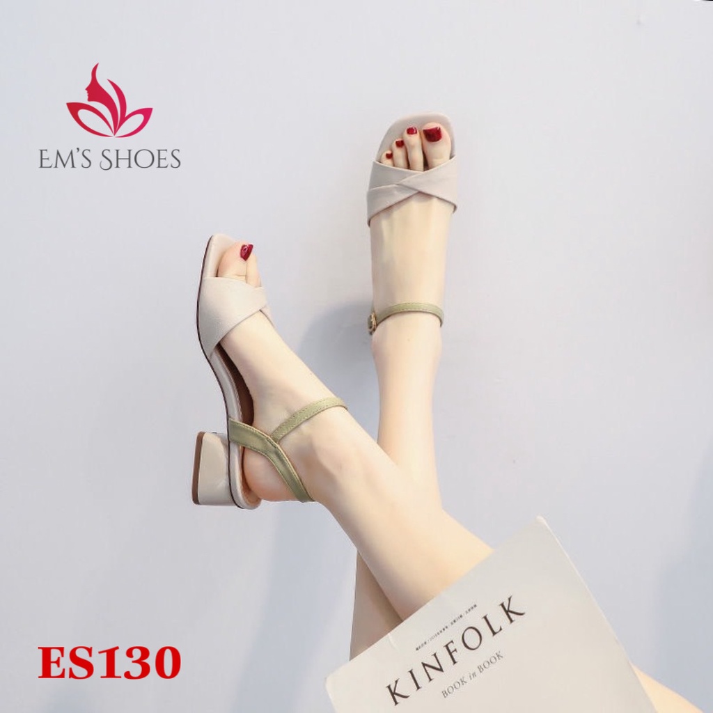 Giày sandal cao gót nữ quai ngang chất da lì cao cấp đế cao 3cm phối màu ES130 - Em’s Shoes